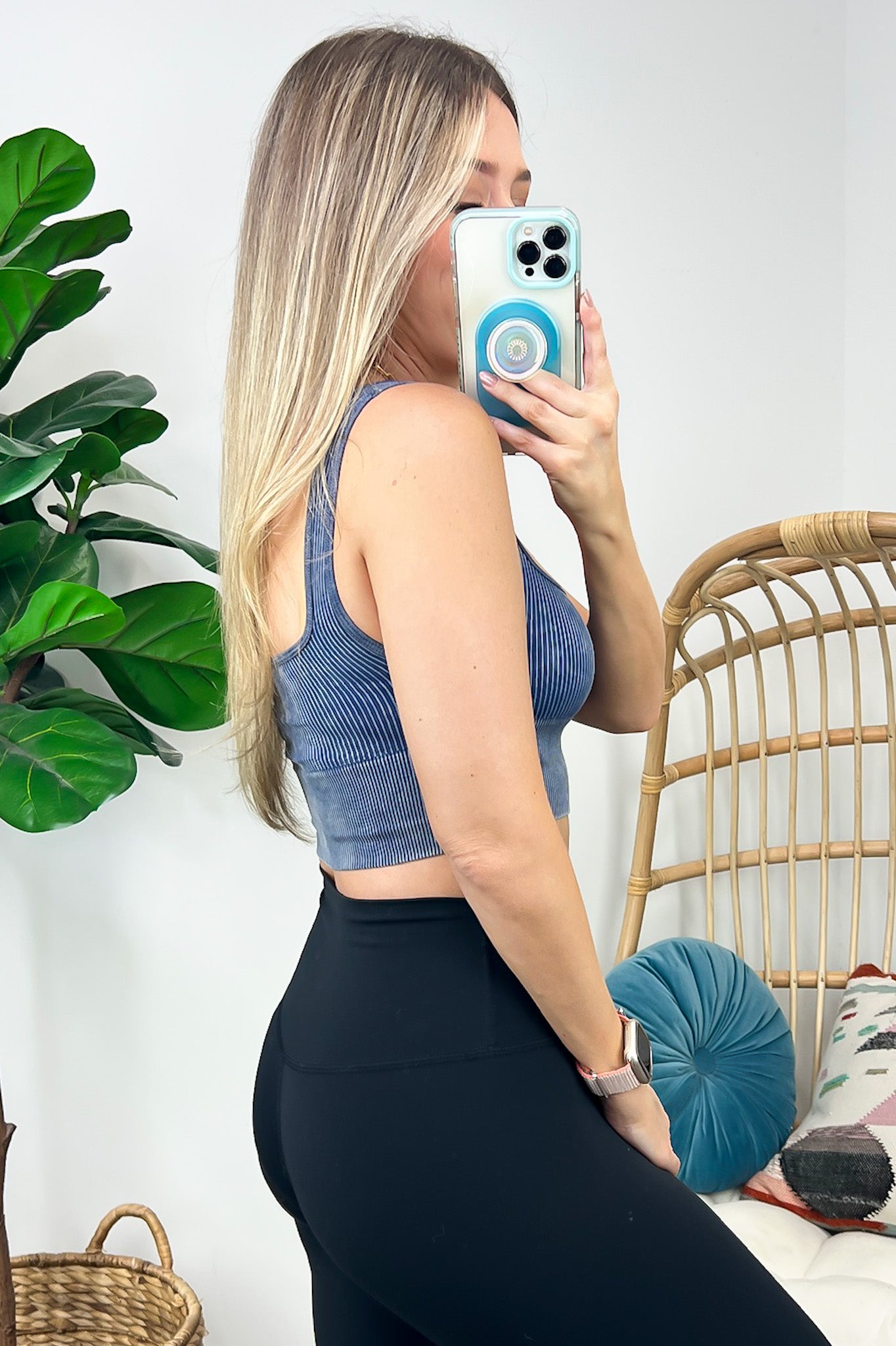 Ainsworth Mineral Wash Square Neck Seamless Cropped Bra Tank Top - FINAL SALE - Madison and Mallory