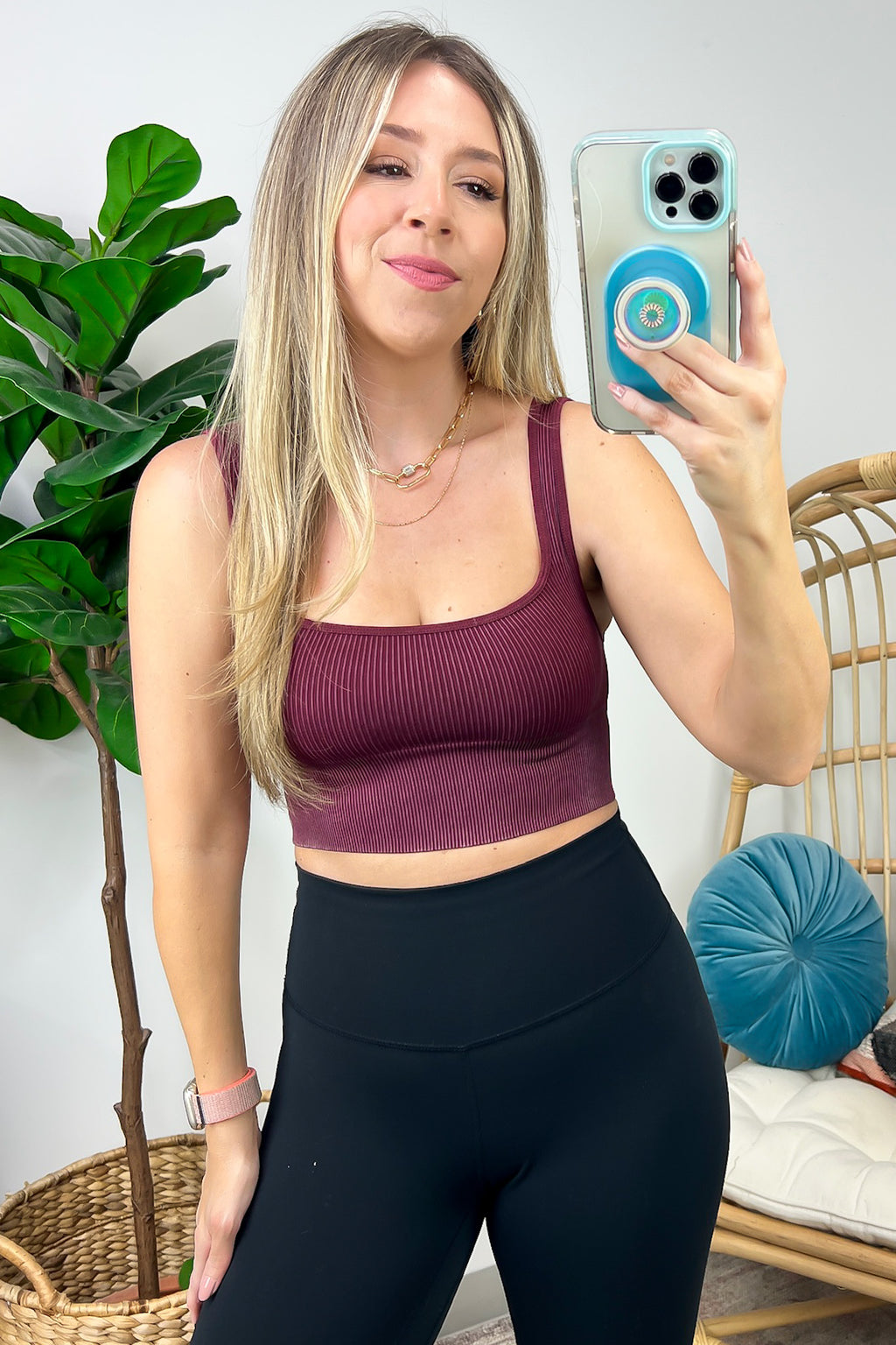  Ainsworth Mineral Wash Square Neck Seamless Cropped Bra Tank Top - FINAL SALE - Madison and Mallory
