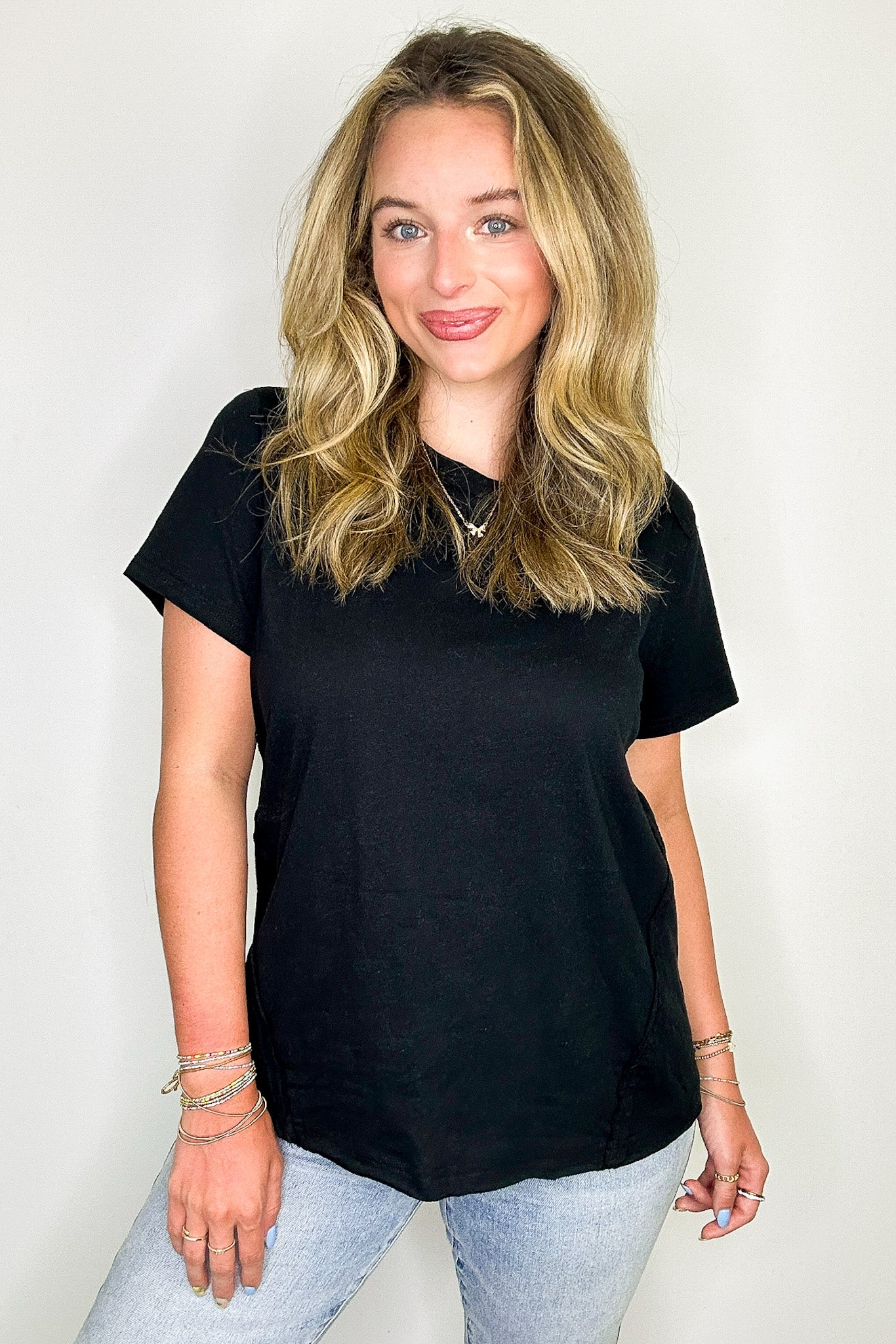 Black / S Airlight Cotton Relaxed Tee - Madison and Mallory