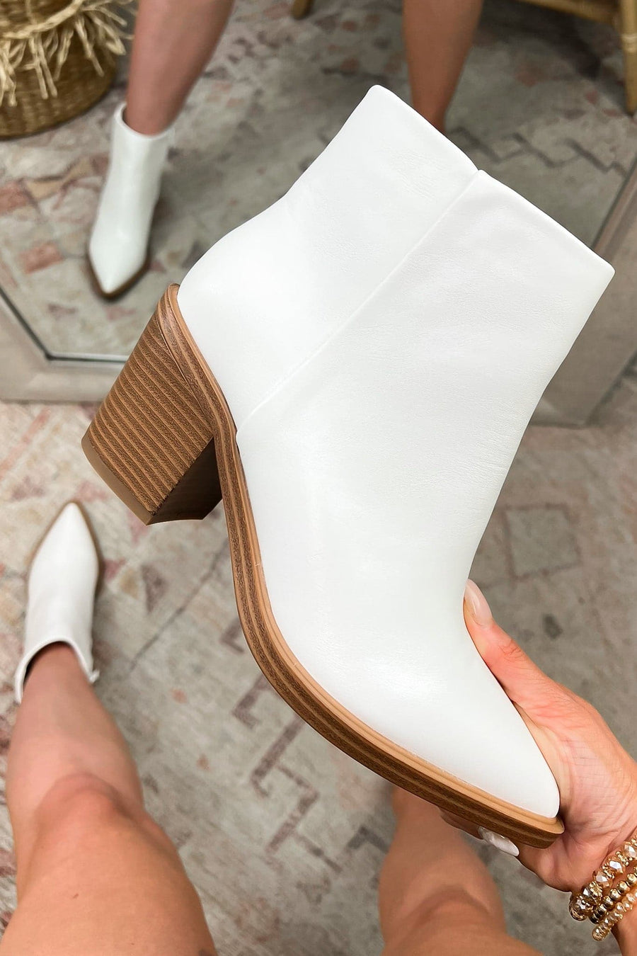 White / 5.5 Alainah Faux Leather Heeled Booties - Madison and Mallory
