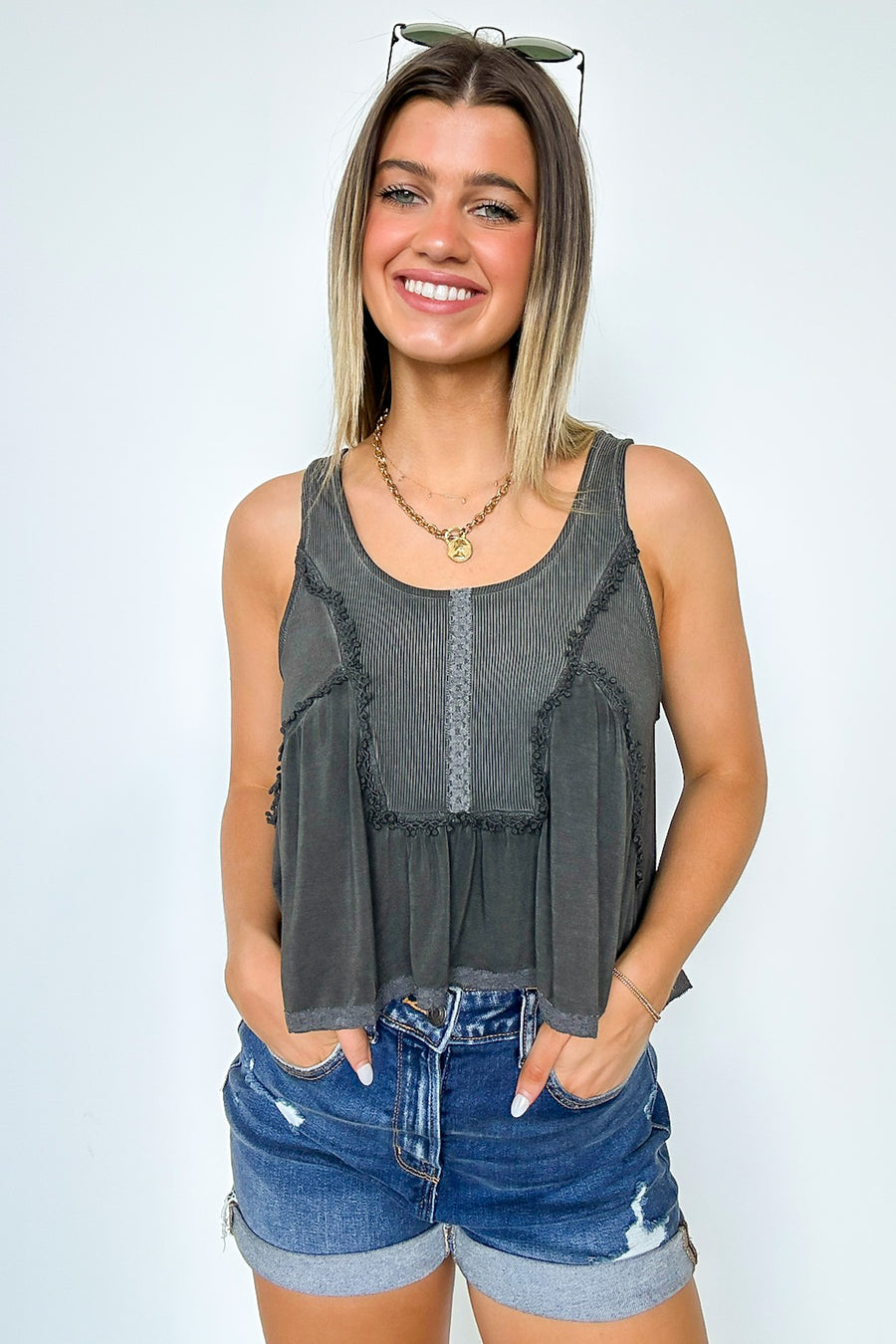 Black / S Aldie Rib Knit Flowy Tank Top - Madison and Mallory