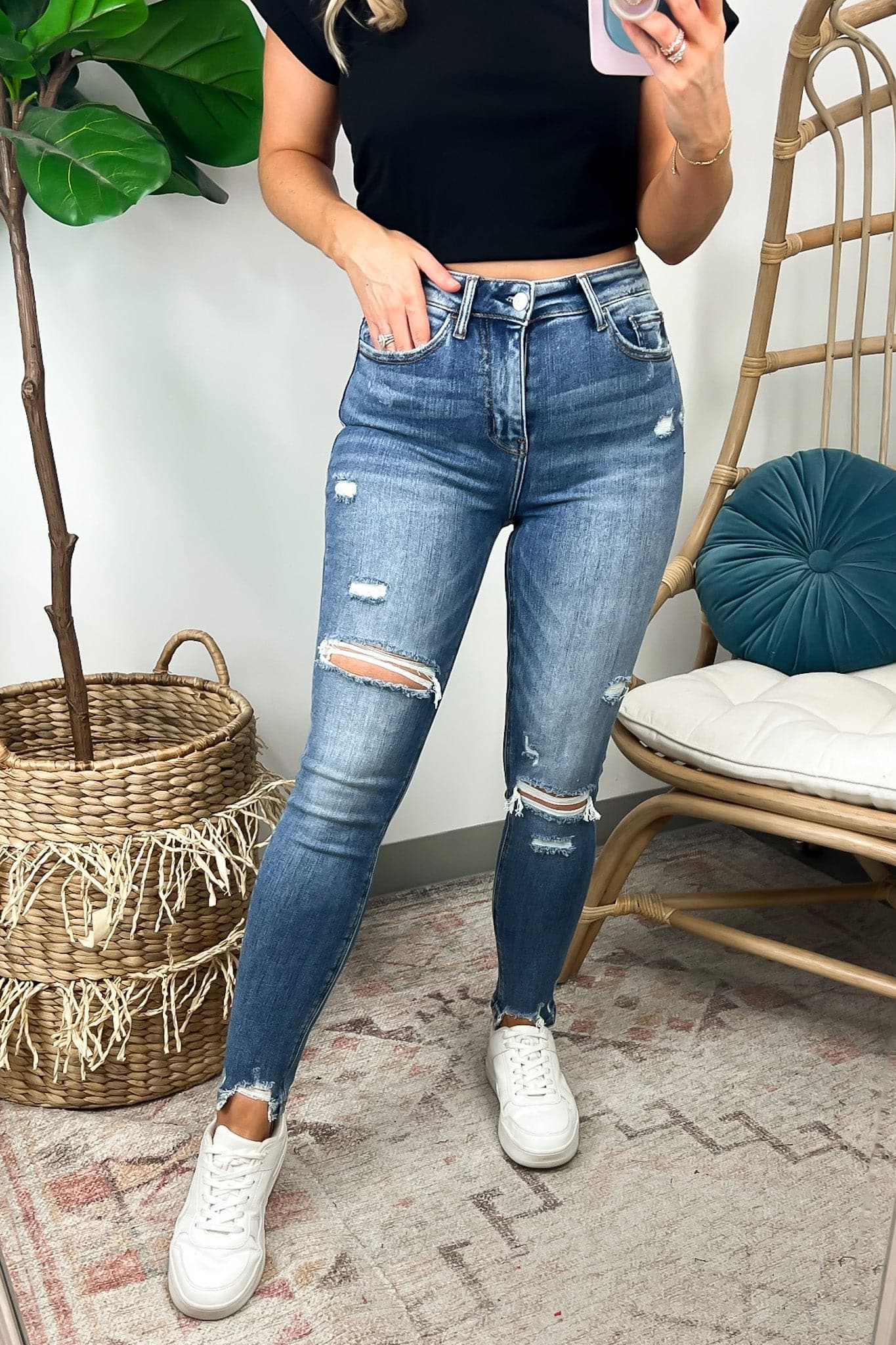  Aleesia High Rise Raw Hem Distressed Skinny Jeans - Madison and Mallory