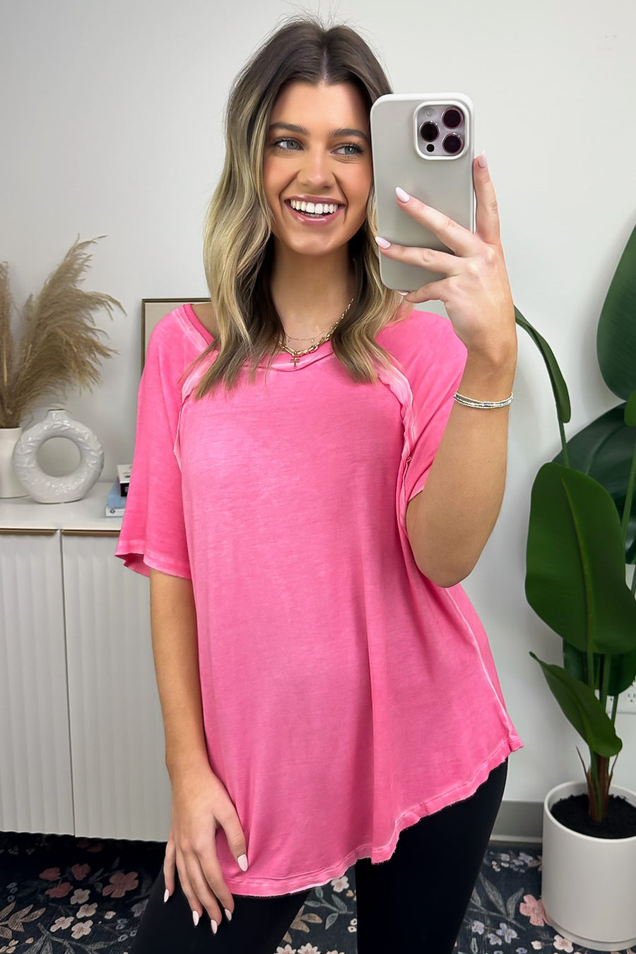 Candy Pink / S Alexi Mineral Washed Short Sleeve Relaxed Top - BACK IN STOCK - Madison and Mallory