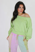 Lime / S Alina Off Shoulder Sweatshirt - Madison and Mallory