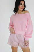 Pink / S Alina Off Shoulder Sweatshirt - Madison and Mallory