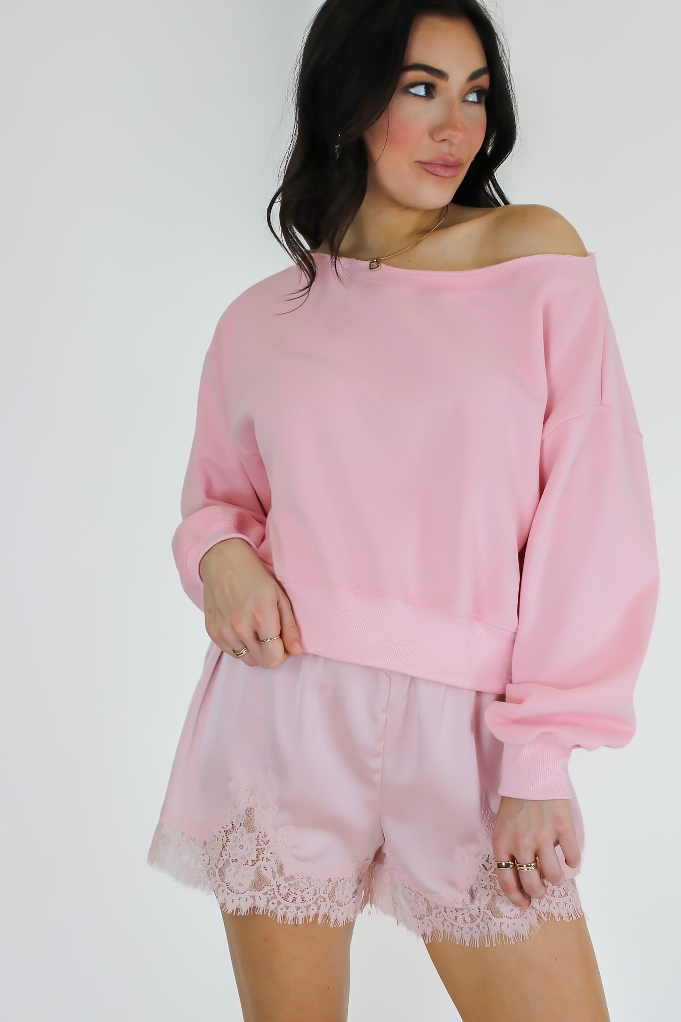 Pink / S Alina Off Shoulder Sweatshirt - Madison and Mallory