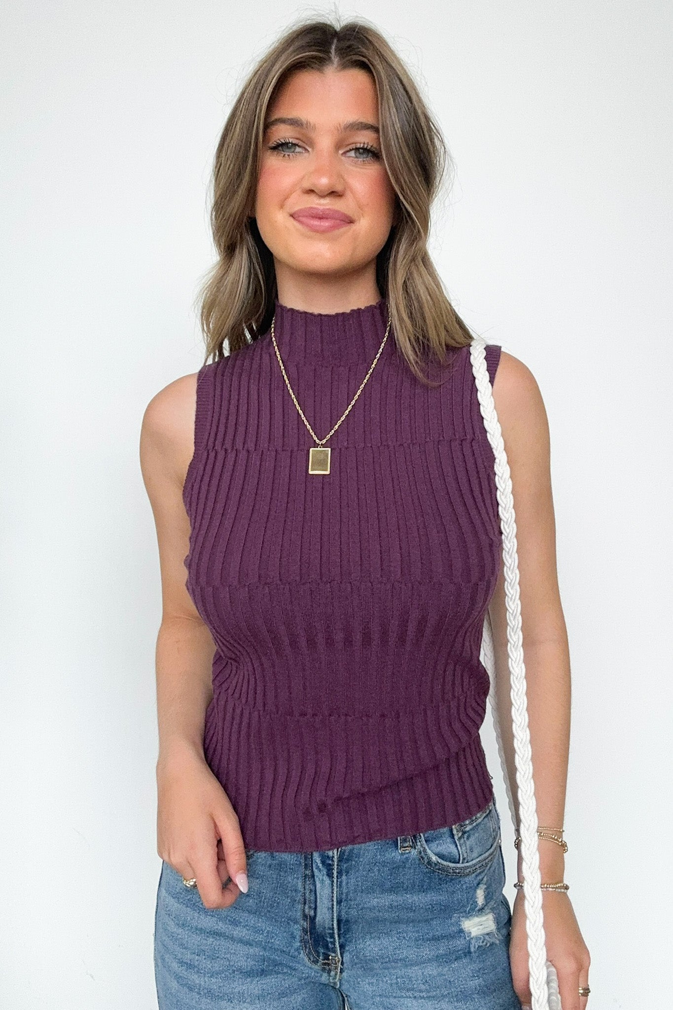  Alix Ribbed Mockneck Sleeveless Sweater - Madison and Mallory