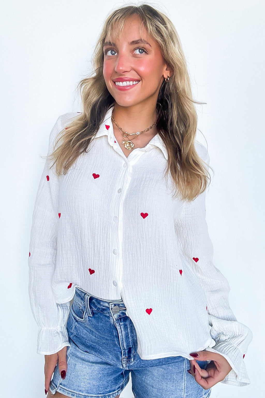 All You Need is Love Heart Embroidered Button Down - FINAL SALE - Madison and Mallory