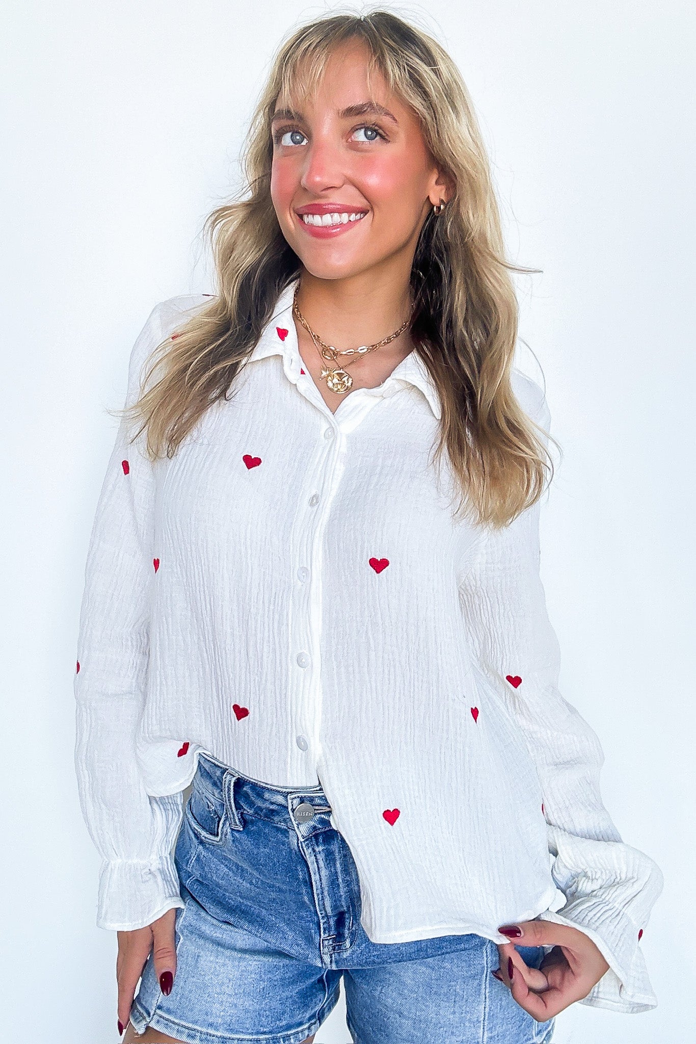 All You Need is Love Heart Embroidered Button Down - FINAL SALE - Madison and Mallory