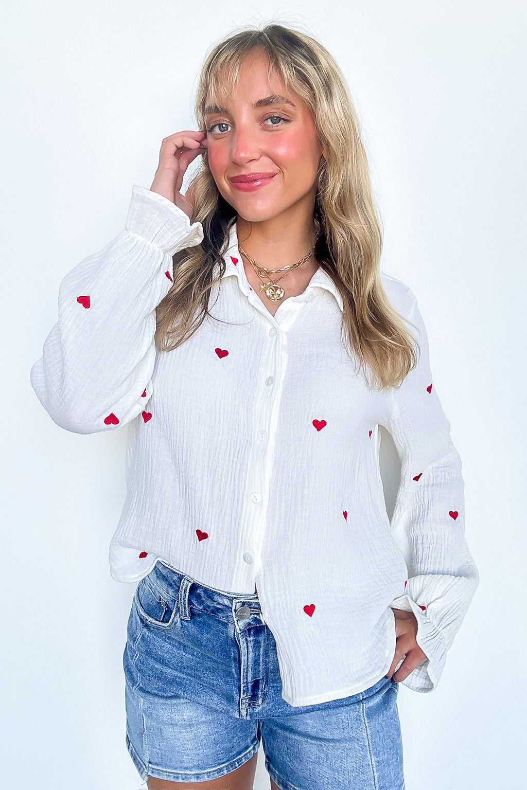 All You Need is Love Heart Embroidered Button Down - FINAL SALE - Madison and Mallory