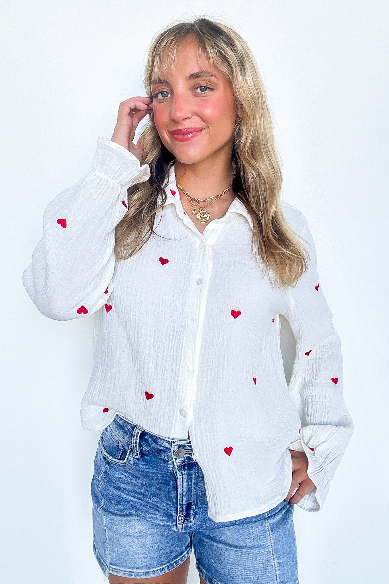 All You Need is Love Heart Embroidered Button Down - FINAL SALE - Madison and Mallory