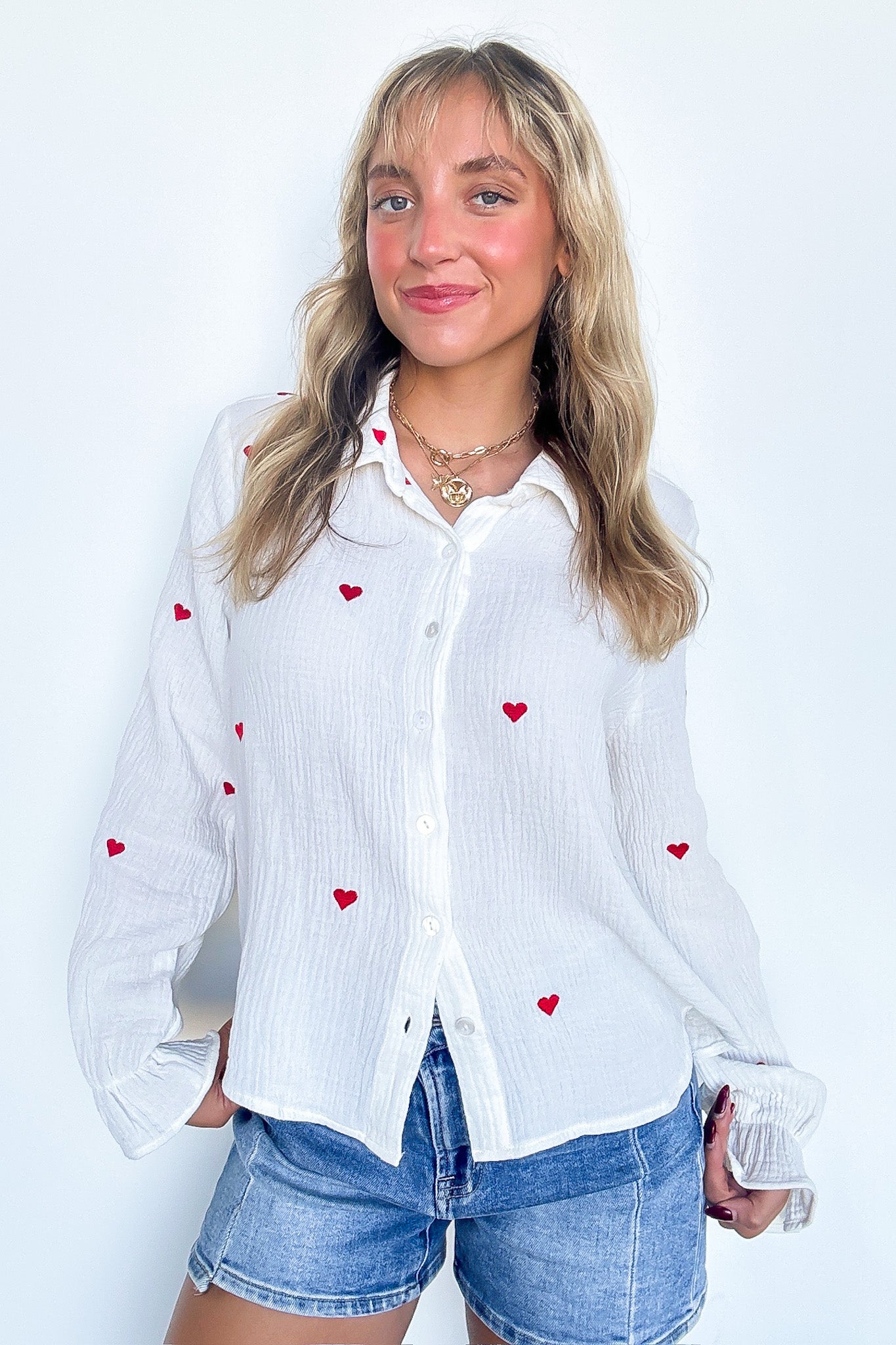 All You Need is Love Heart Embroidered Button Down - FINAL SALE - Madison and Mallory