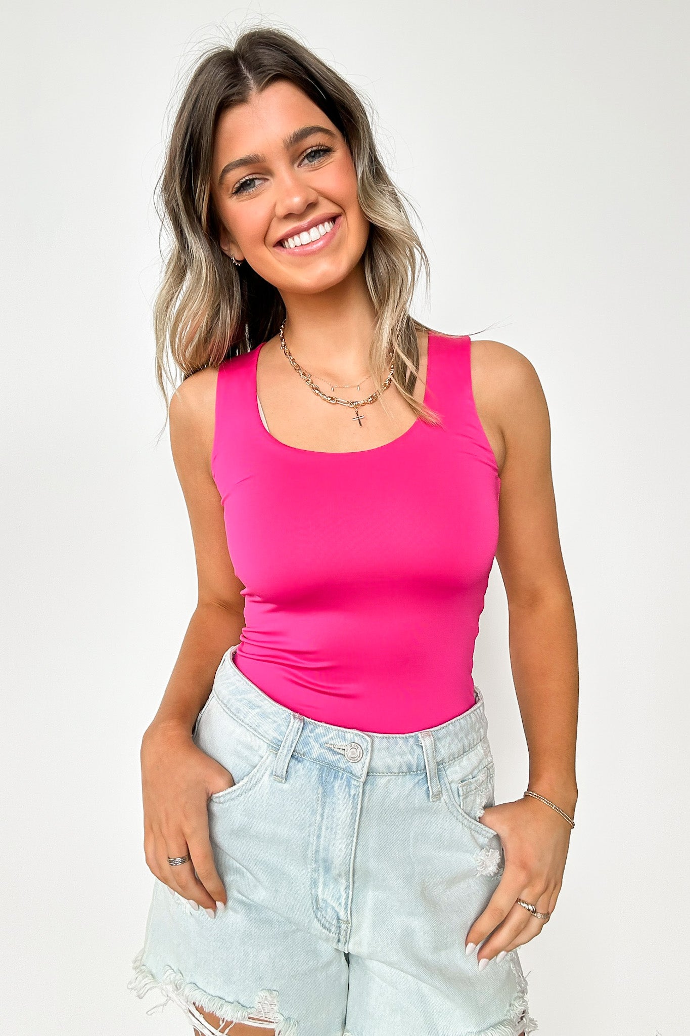 Fuchsia / S Alley Scoop Neck Tank Top - Madison and Mallory