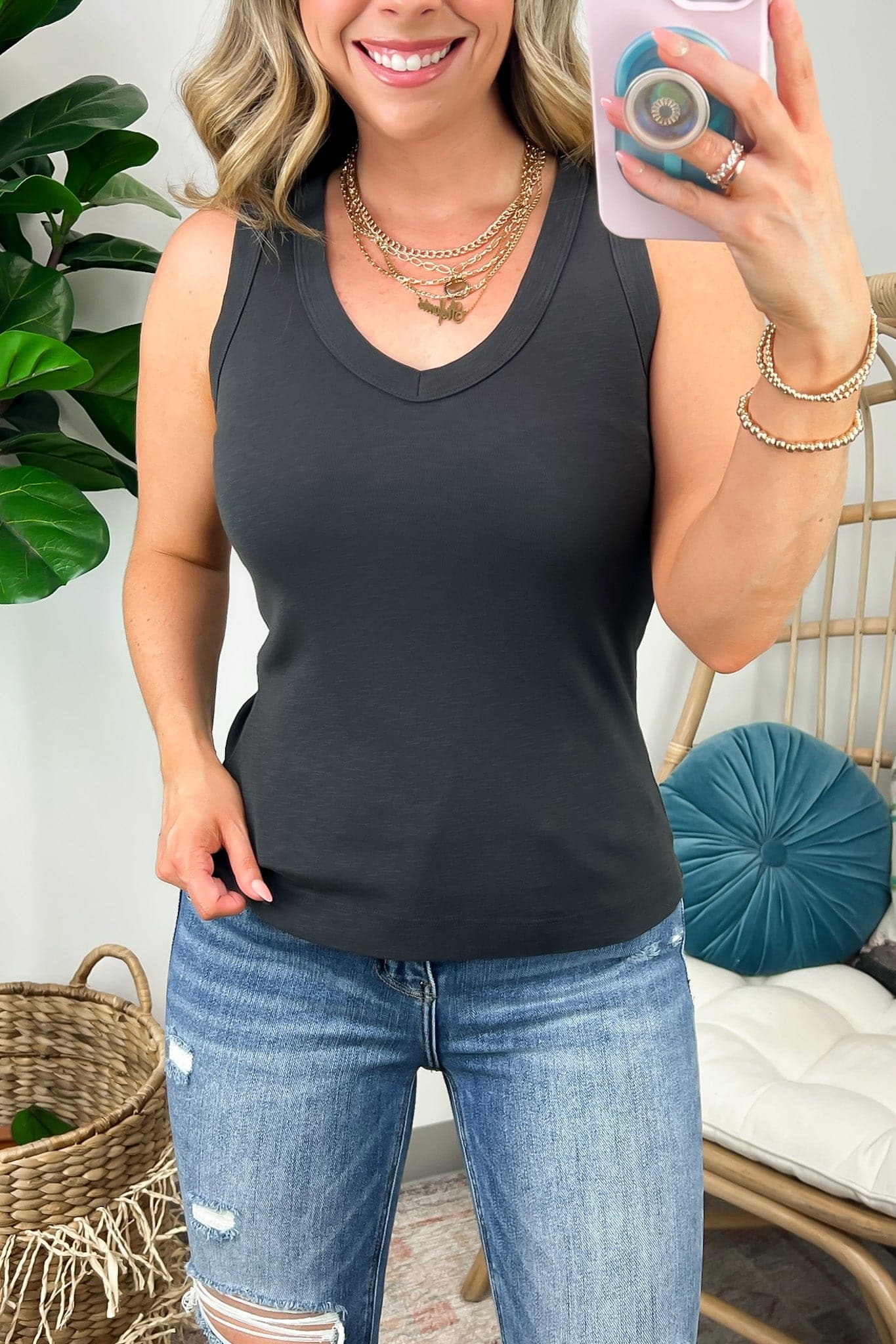  Almeda Garment Dyed V-Neck Ribbed Tank Top - FINAL SALE - Madison and Mallory