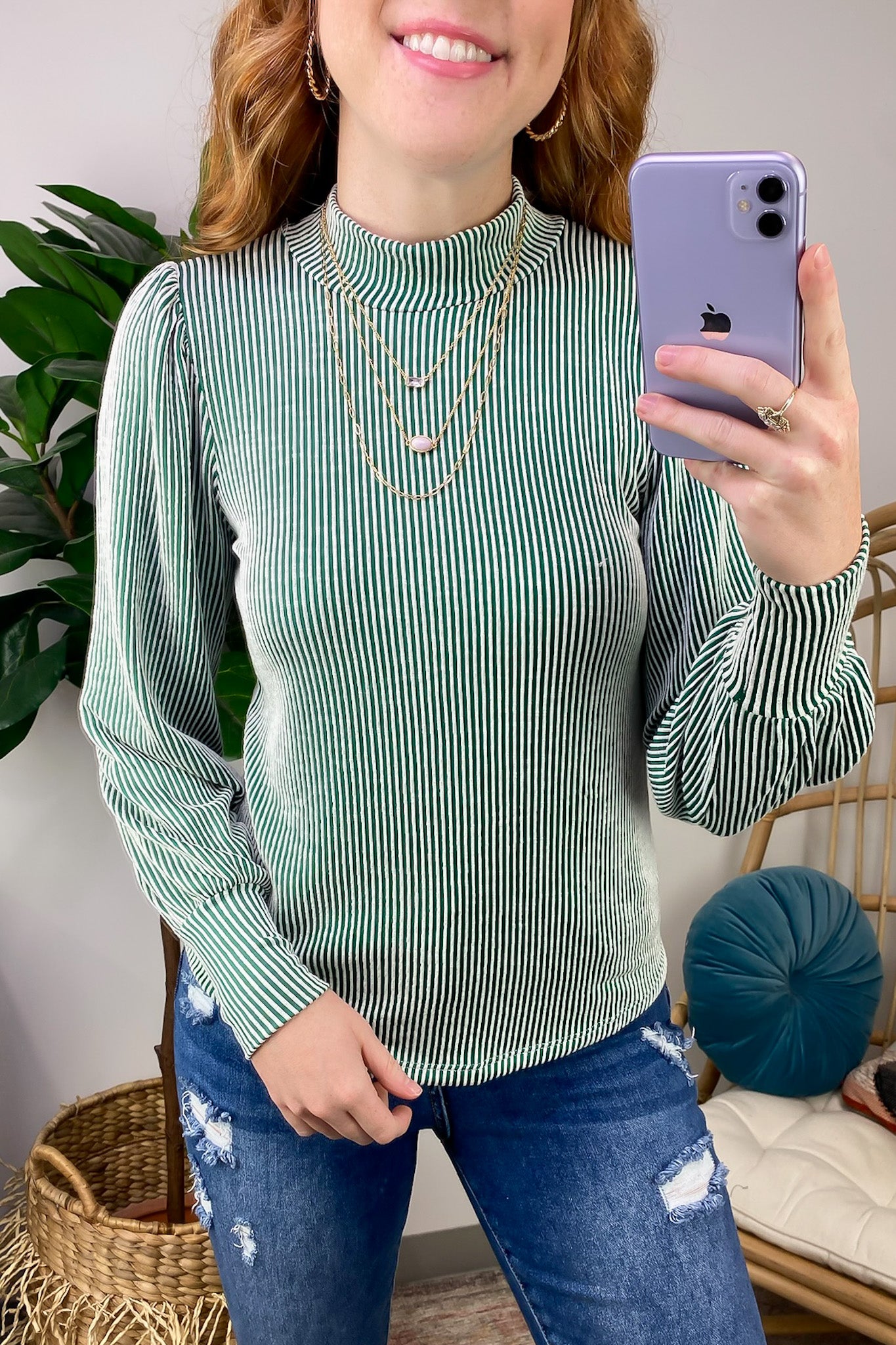  Alondrah Ribbed Mock Neck Puff Sleeve Top - FINAL SALE - Madison and Mallory