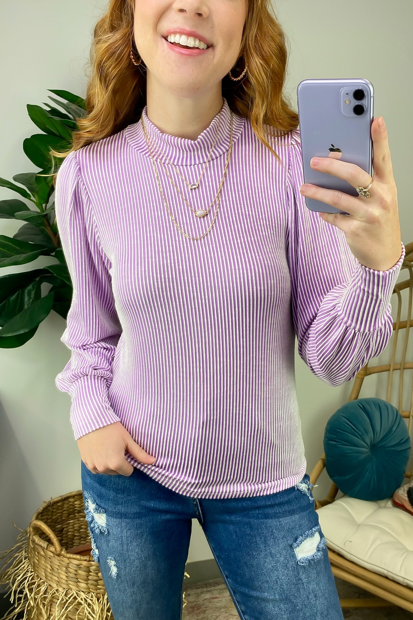  Alondrah Ribbed Mock Neck Puff Sleeve Top - FINAL SALE - Madison and Mallory