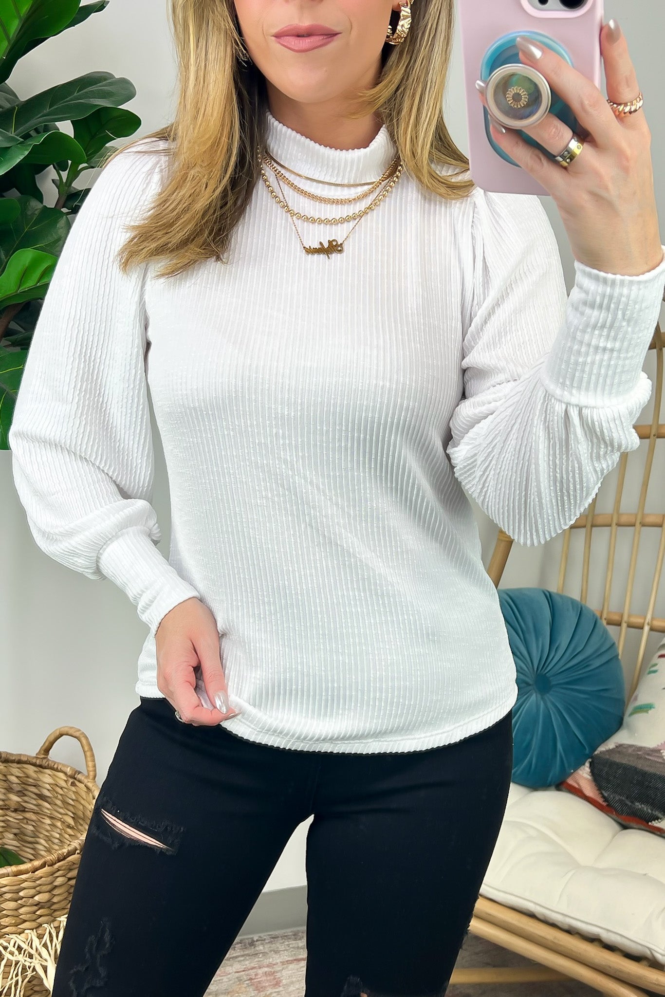  Alondrah Ribbed Mock Neck Puff Sleeve Top - FINAL SALE - Madison and Mallory