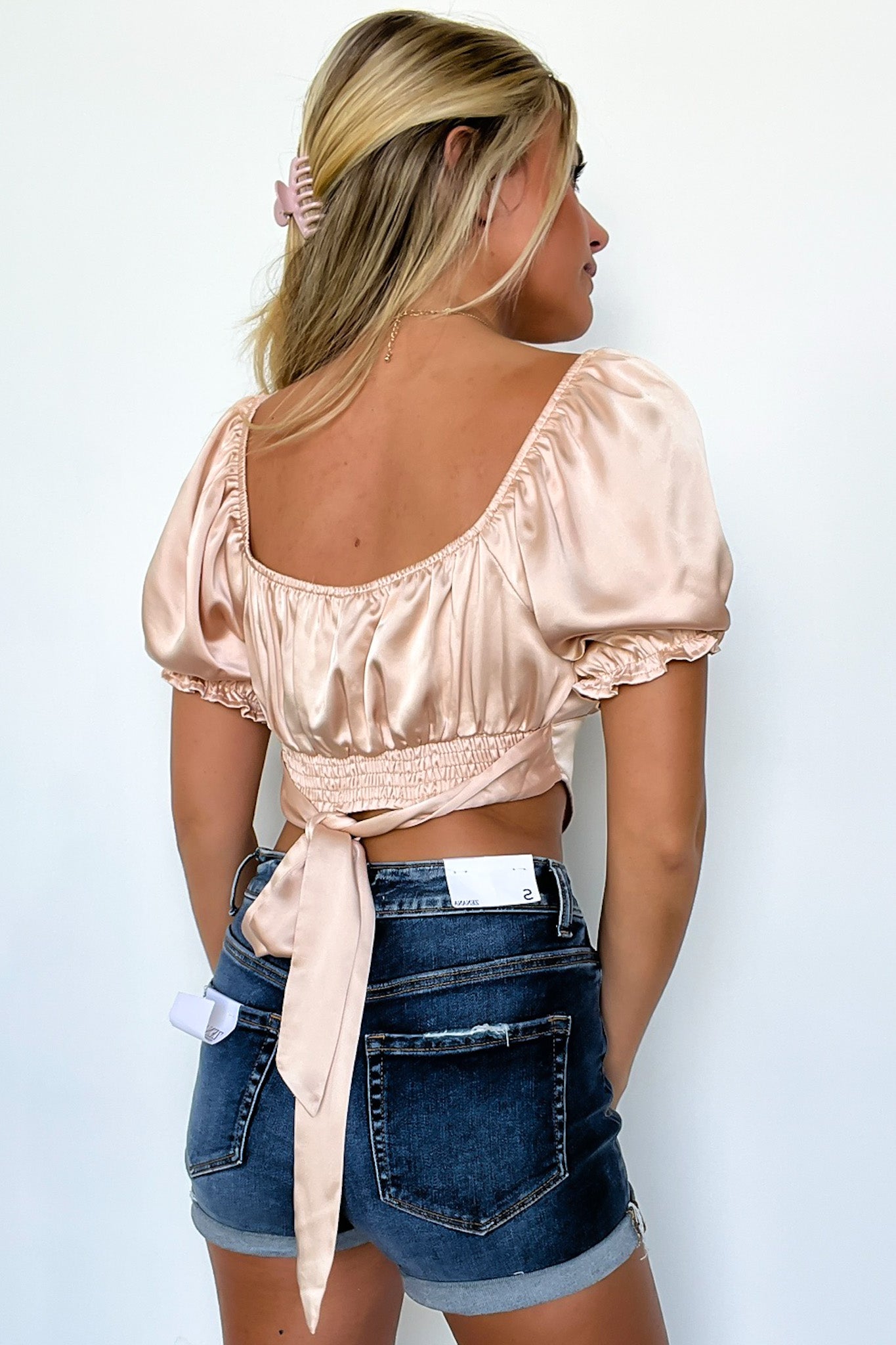  Alpharetta Satin Sweetheart Tie Back Crop Top - FINAL SALE - Madison and Mallory