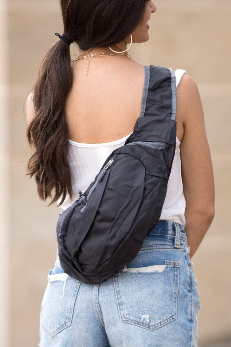 Black Always Adventuring Nylon Packable Sling Bag - Madison and Mallory