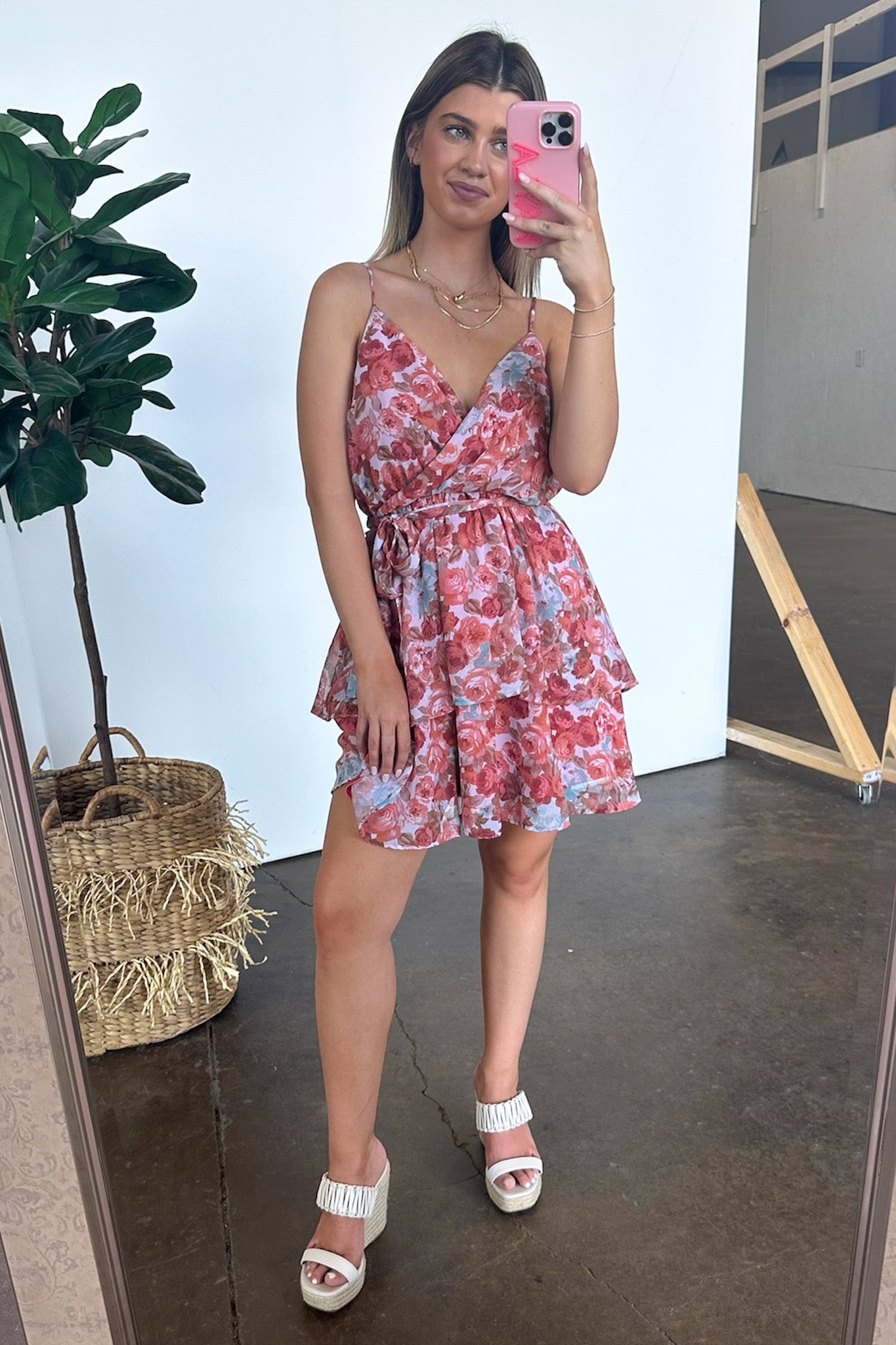 S / Rust Always Blossoming Floral Ruffle Waist Tie Dress - FINAL SALE - Madison and Mallory