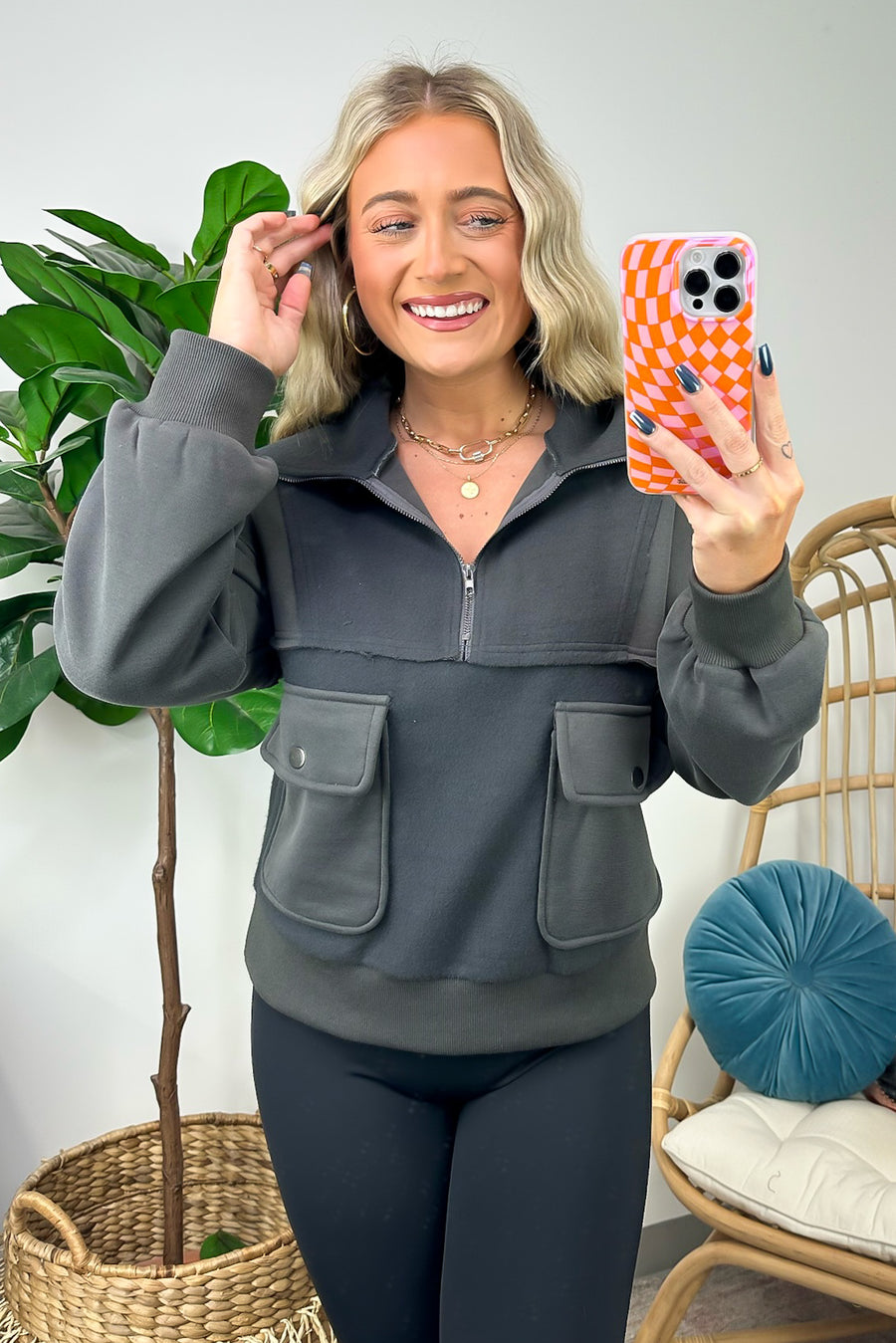 Charcoal / S Always Cozy Half Zip Contrast Pullover - FINAL SALE - Madison and Mallory