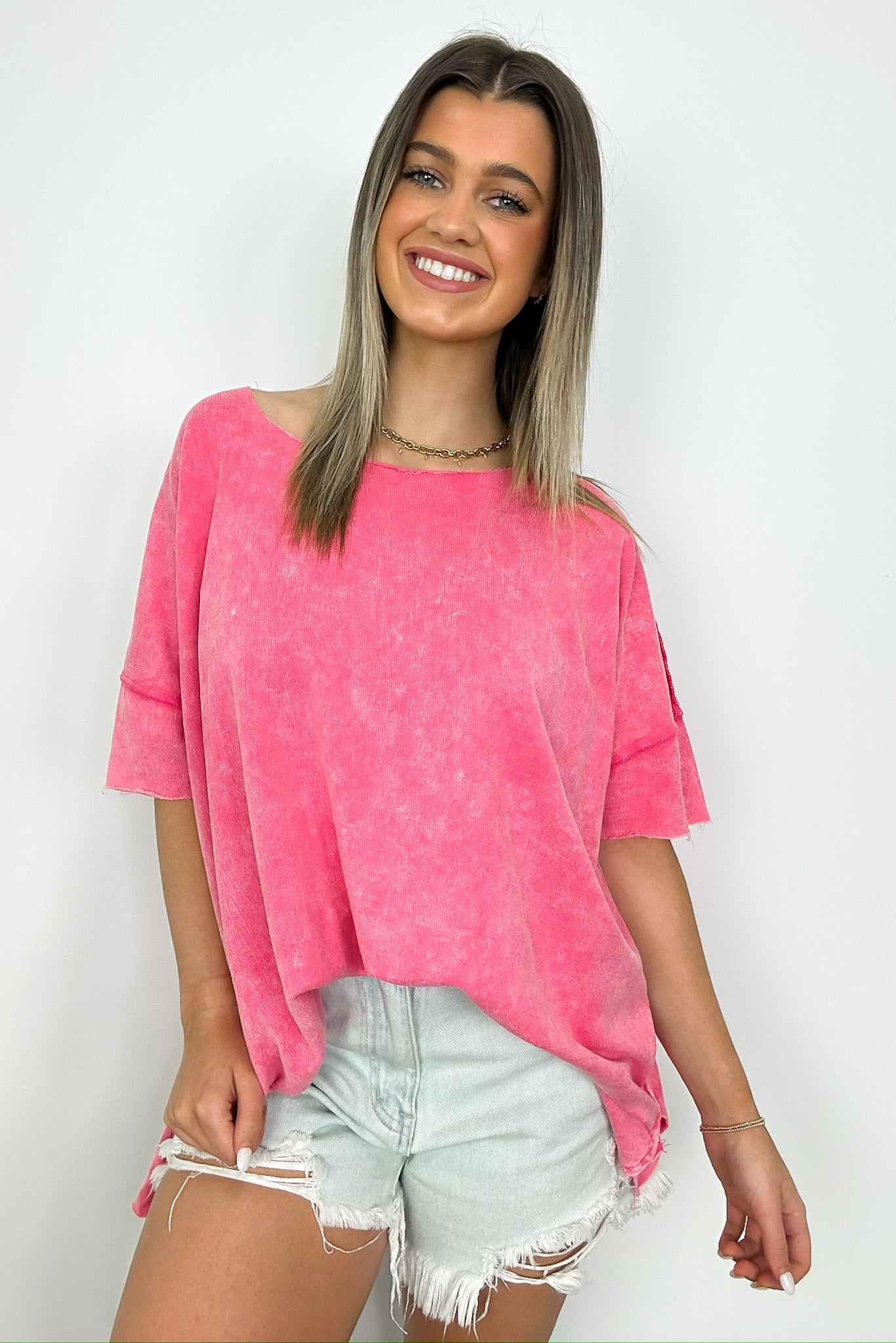 Fuchsia / SM Amayah Mineral Wash Raw Edge Top - BACK IN STOCK - Madison and Mallory