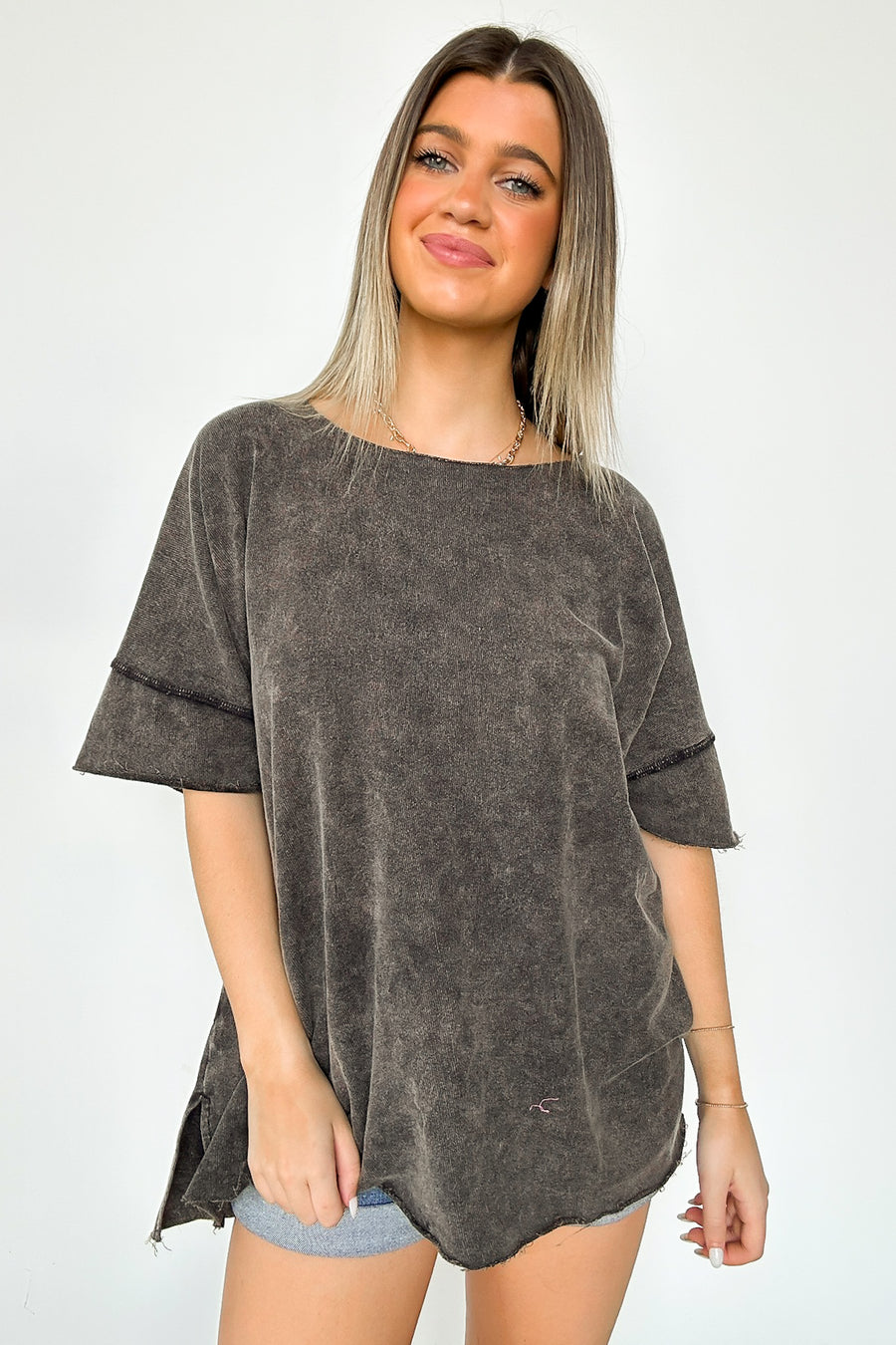  Amayah Mineral Wash Raw Edge Top - Madison and Mallory