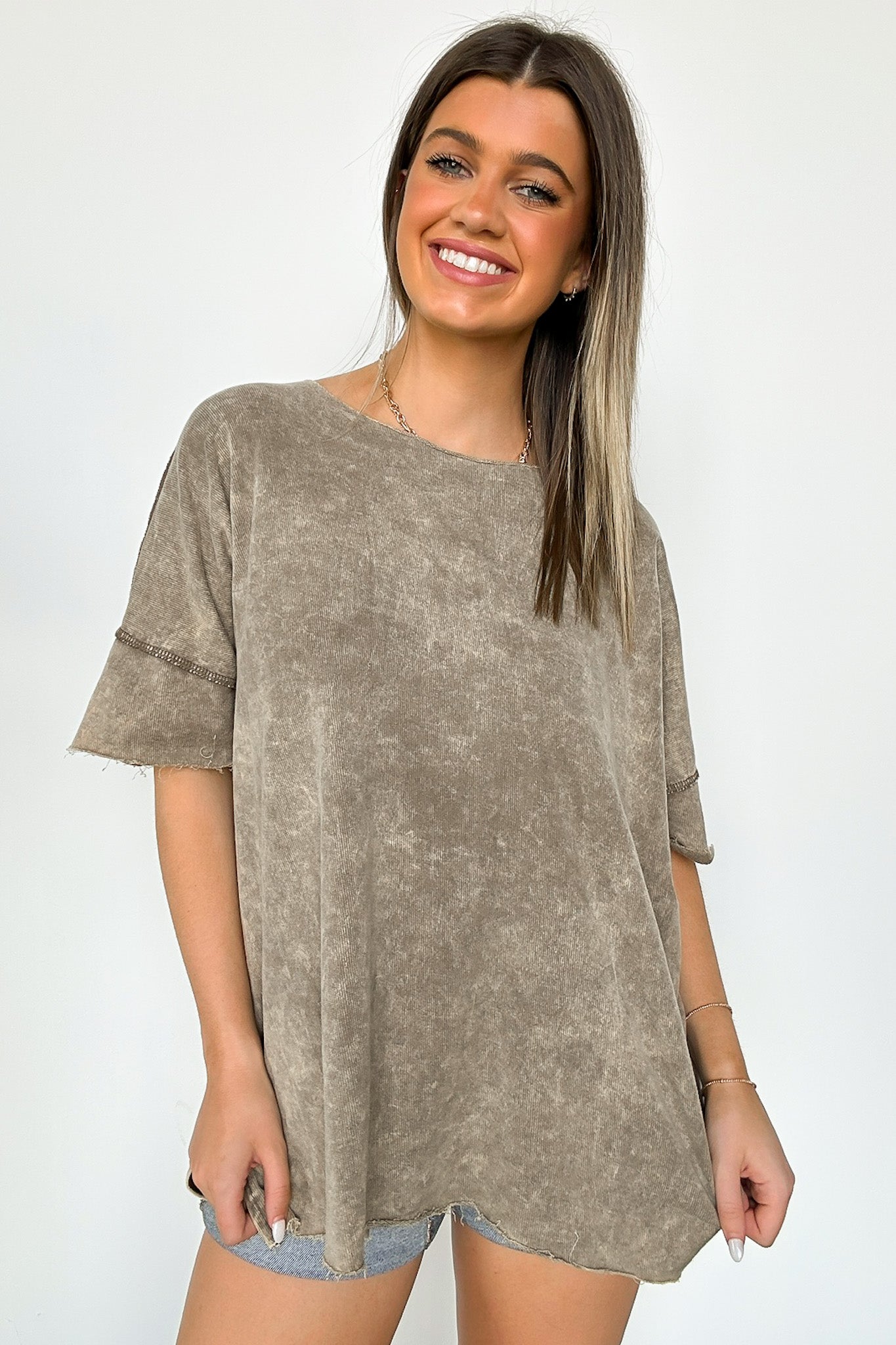 Mocha / SM Amayah Mineral Wash Raw Edge Top - BACK IN STOCK - Madison and Mallory