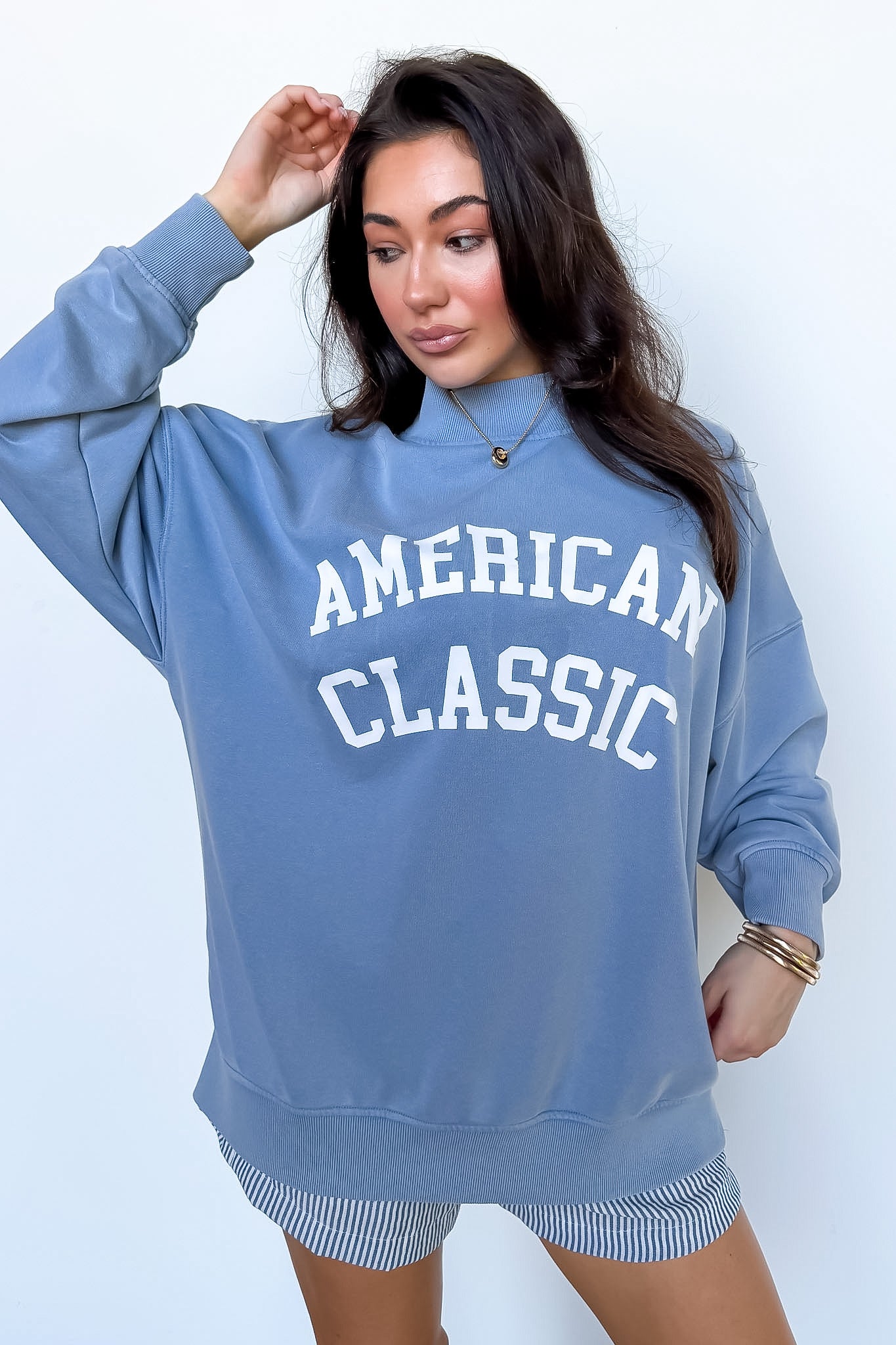 Light Blue / XS American Classic Reversible Graphic Pullover - Madison and Mallory