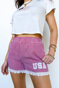 S / Red Americana Charm Gingham and Lace USA Shorts - Madison and Mallory