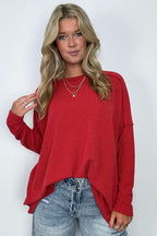 Red / S Amirah Rib Knit Long Sleeve Stitch Top - Madison and Mallory