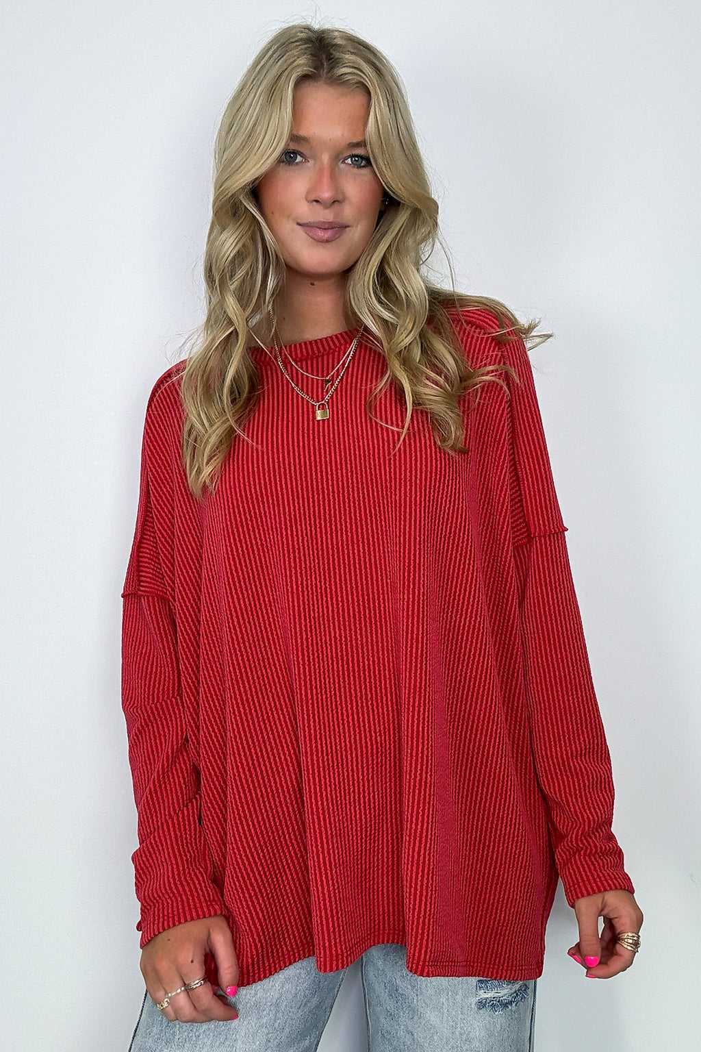 Amirah Rib Knit Long Sleeve Stitch Top - Madison and Mallory