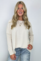 Cream / S Amirah Rib Knit Long Sleeve Stitch Top - Madison and Mallory
