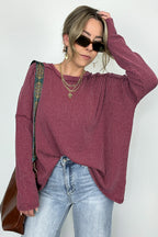 Burgundy / S Amirah Rib Knit Long Sleeve Stitch Top - Madison and Mallory