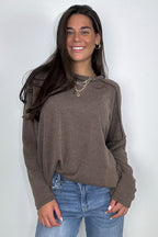Brown / S Amirah Rib Knit Long Sleeve Stitch Top - Madison and Mallory