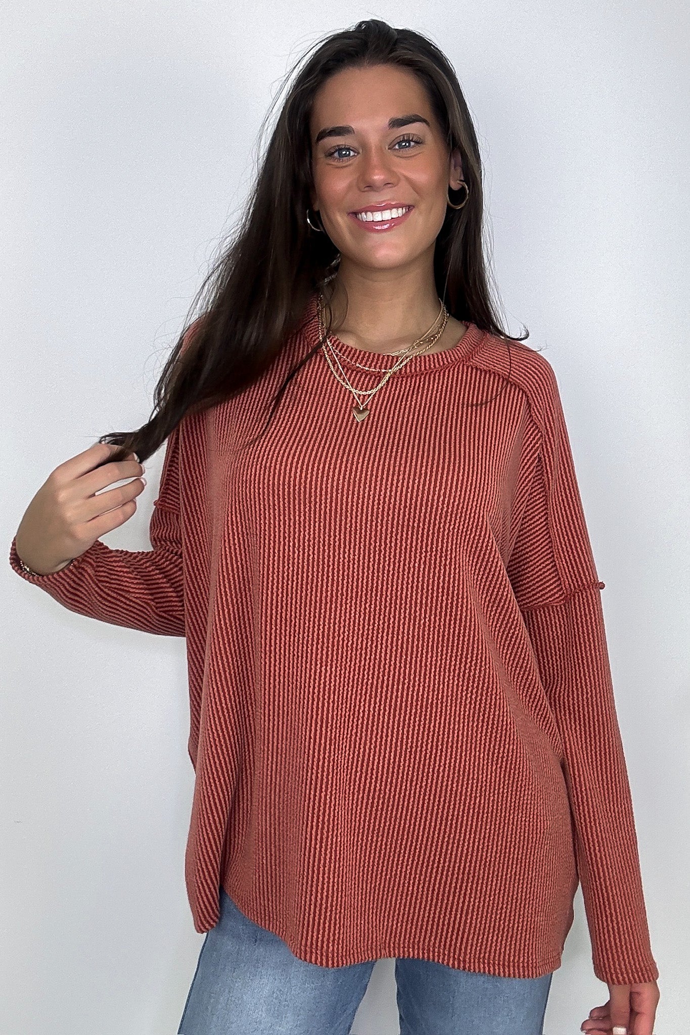  Amirah Rib Knit Long Sleeve Stitch Top - Madison and Mallory