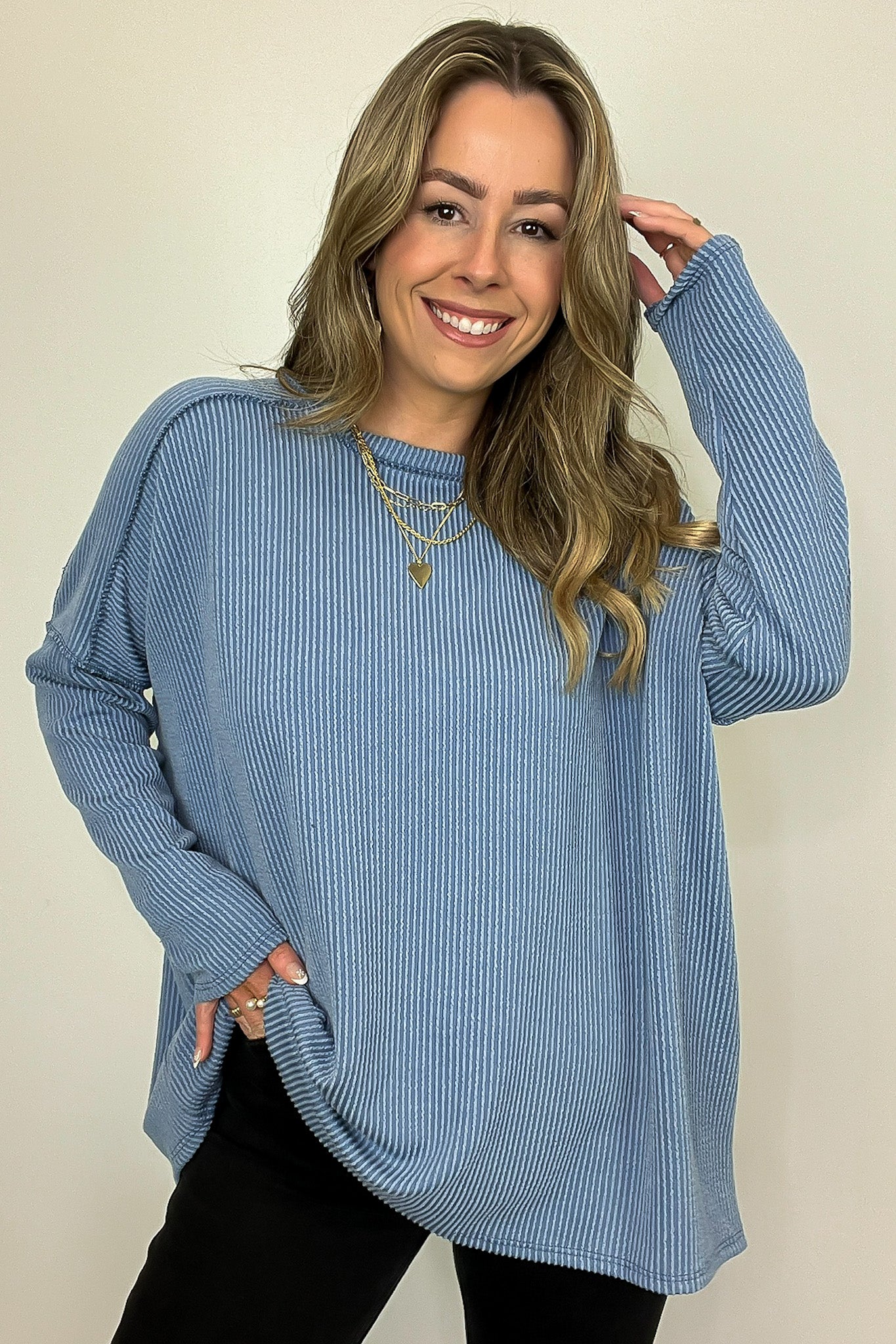 Amirah Rib Knit Long Sleeve Stitch Top - Madison and Mallory
