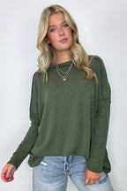Olive / S Amirah Rib Knit Long Sleeve Stitch Top - Madison and Mallory
