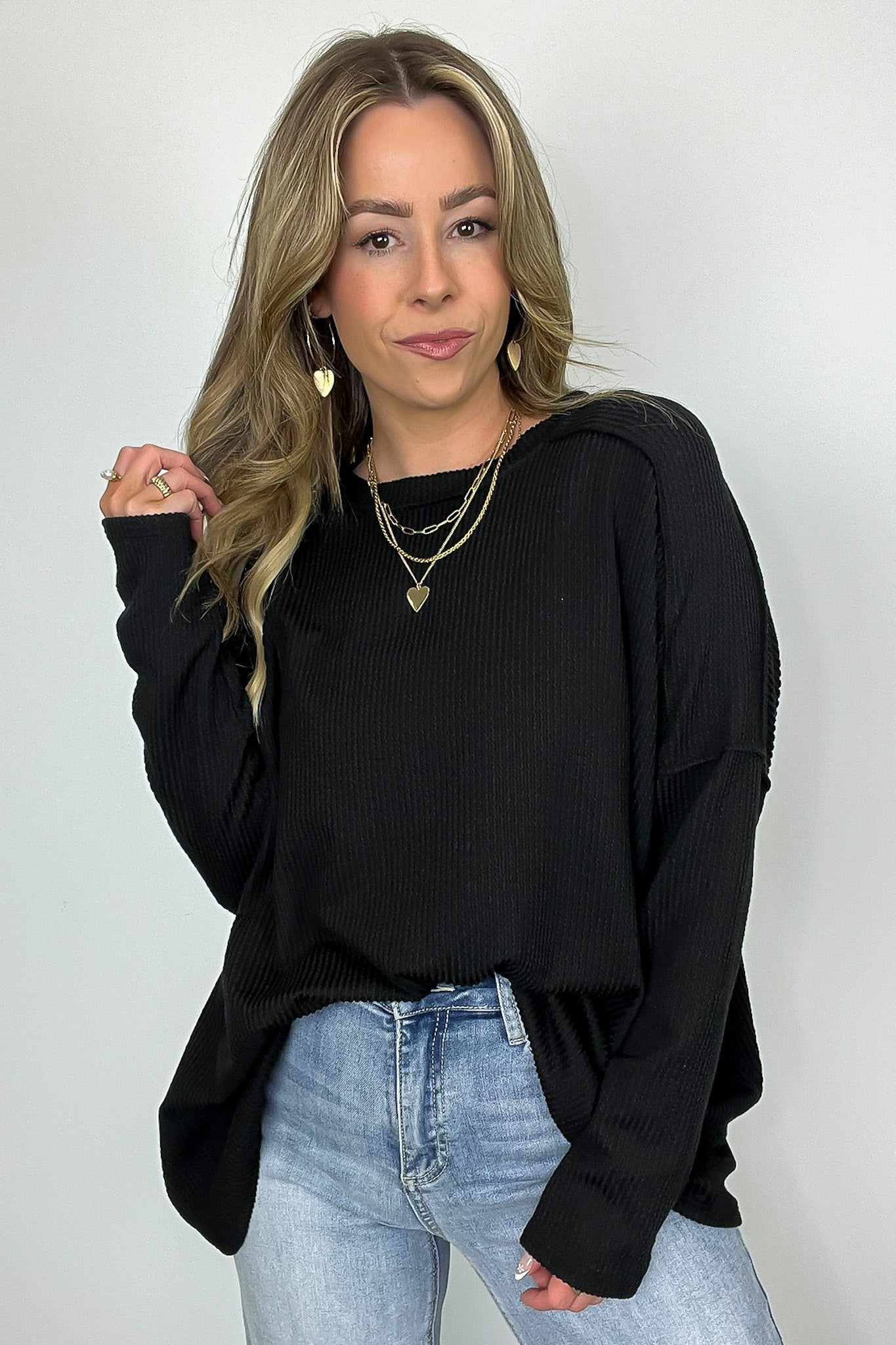 Amirah Rib Knit Long Sleeve Stitch Top - Madison and Mallory