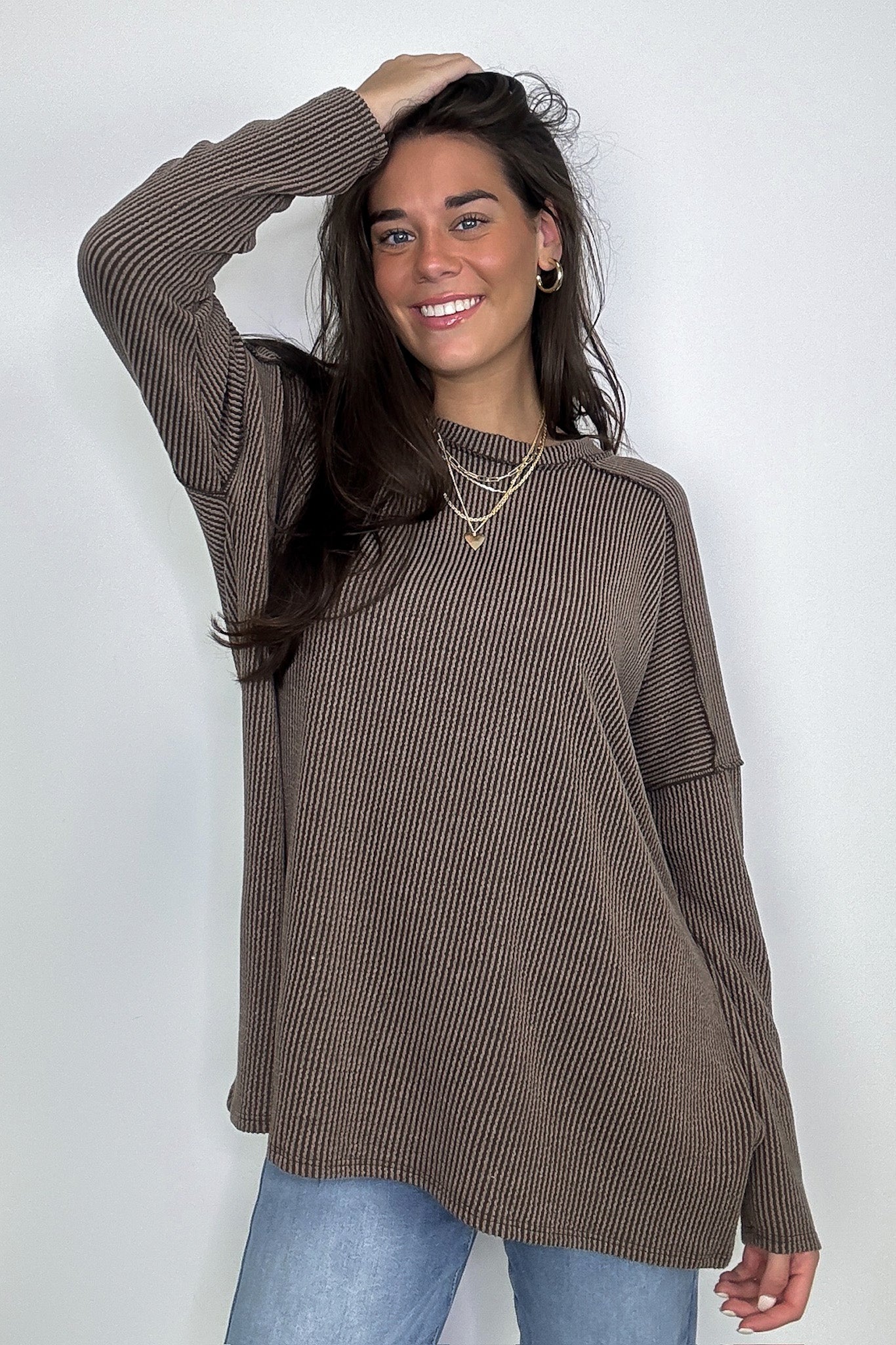  Amirah Rib Knit Long Sleeve Stitch Top - Madison and Mallory