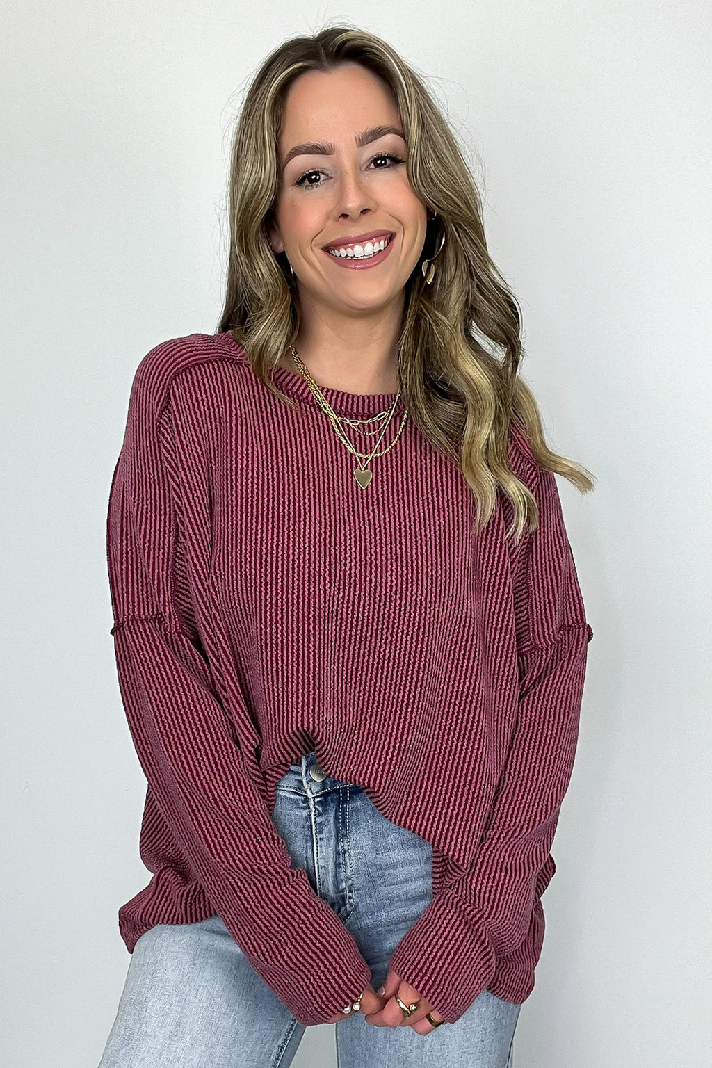 Amirah Rib Knit Long Sleeve Stitch Top - Madison and Mallory