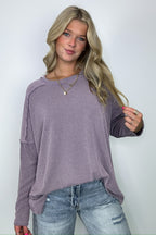 Dusty Lavender / S Amirah Rib Knit Long Sleeve Stitch Top - Madison and Mallory
