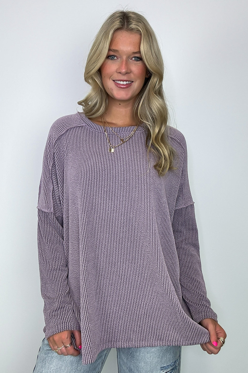 Amirah Rib Knit Long Sleeve Stitch Top - Madison and Mallory
