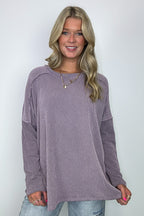 Amirah Rib Knit Long Sleeve Stitch Top - Madison and Mallory