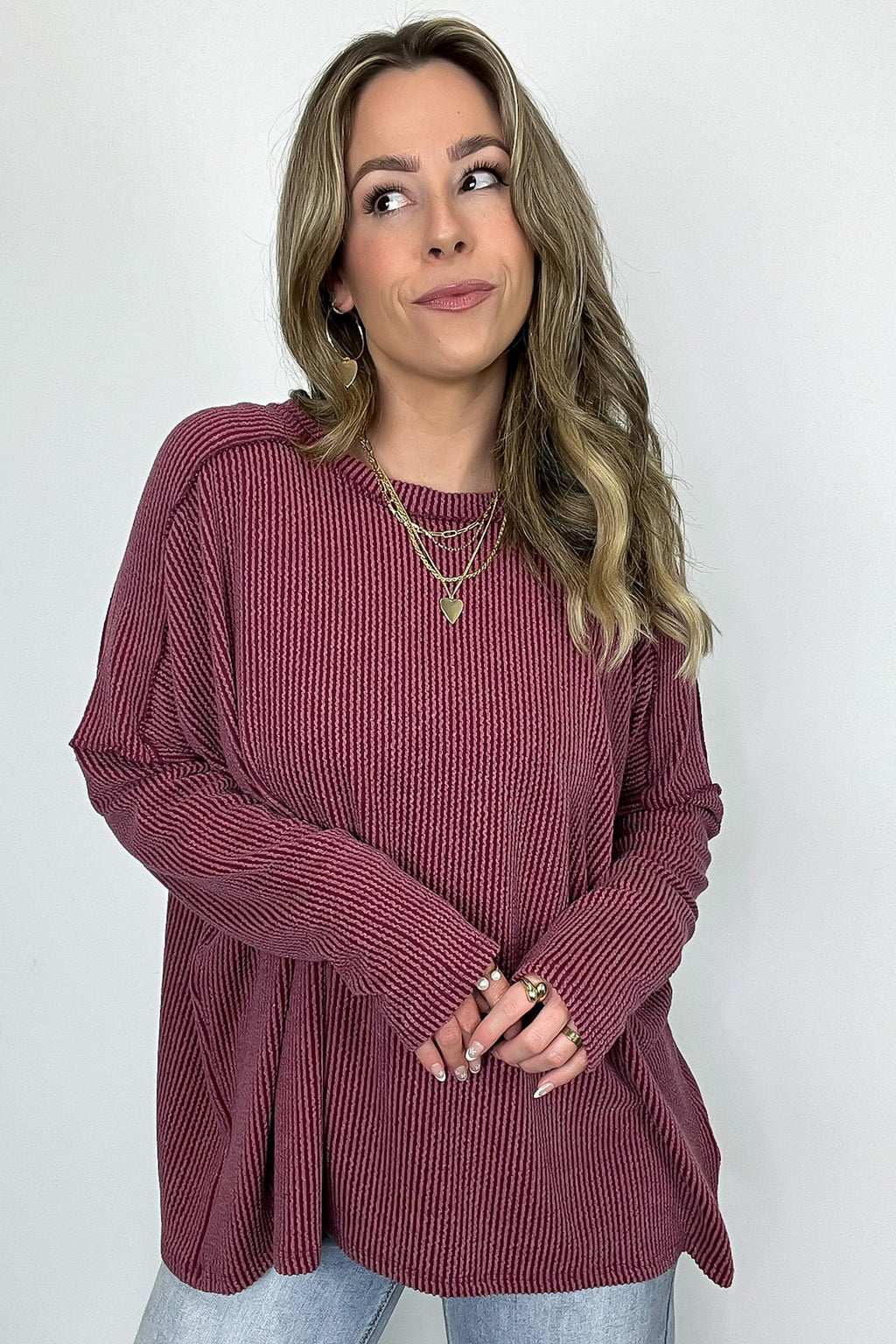 Amirah Rib Knit Long Sleeve Stitch Top - Madison and Mallory