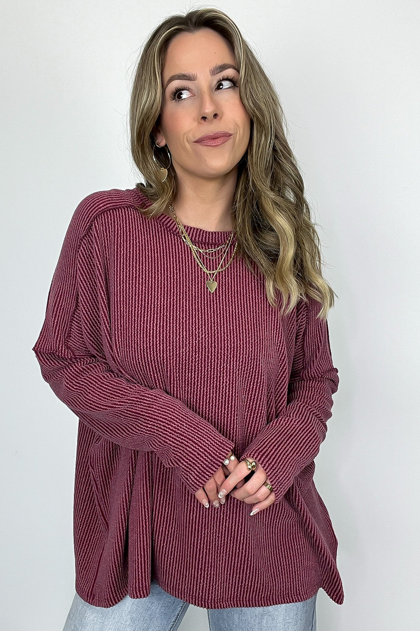 Amirah Rib Knit Long Sleeve Stitch Top - Madison and Mallory