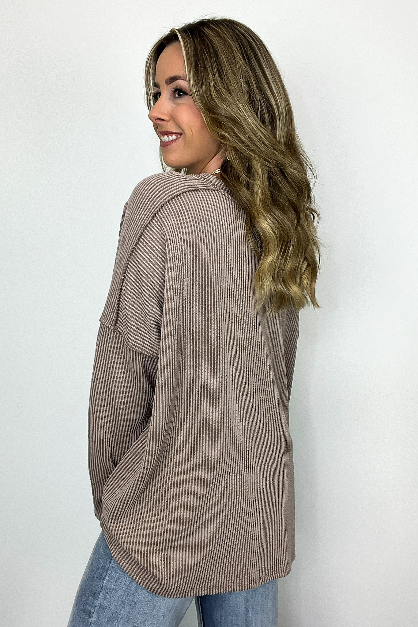 Amirah Rib Knit Long Sleeve Stitch Top - Madison and Mallory