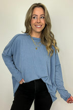 Denim Vintage / S Amirah Rib Knit Long Sleeve Stitch Top - Madison and Mallory