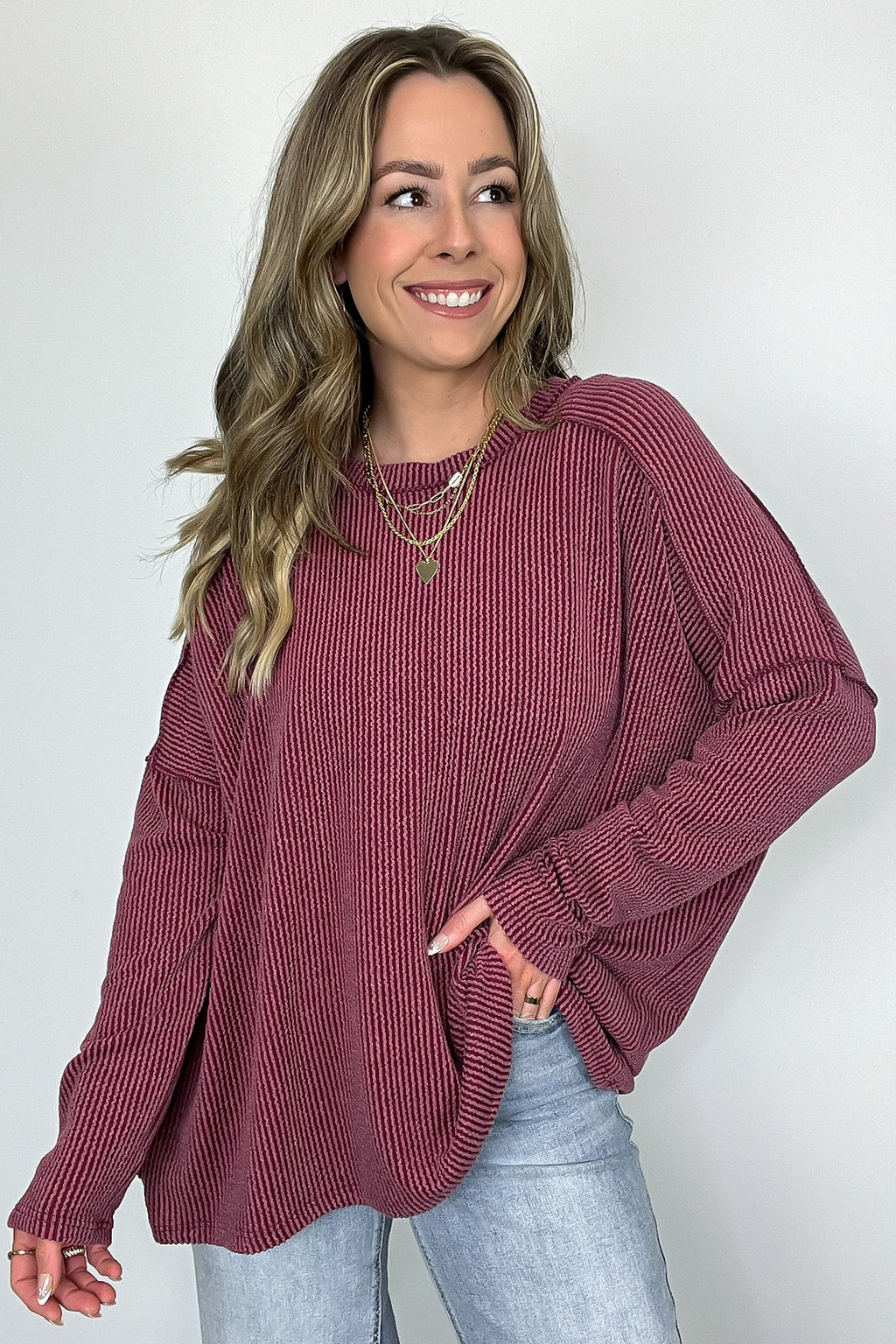 Amirah Rib Knit Long Sleeve Stitch Top - Madison and Mallory