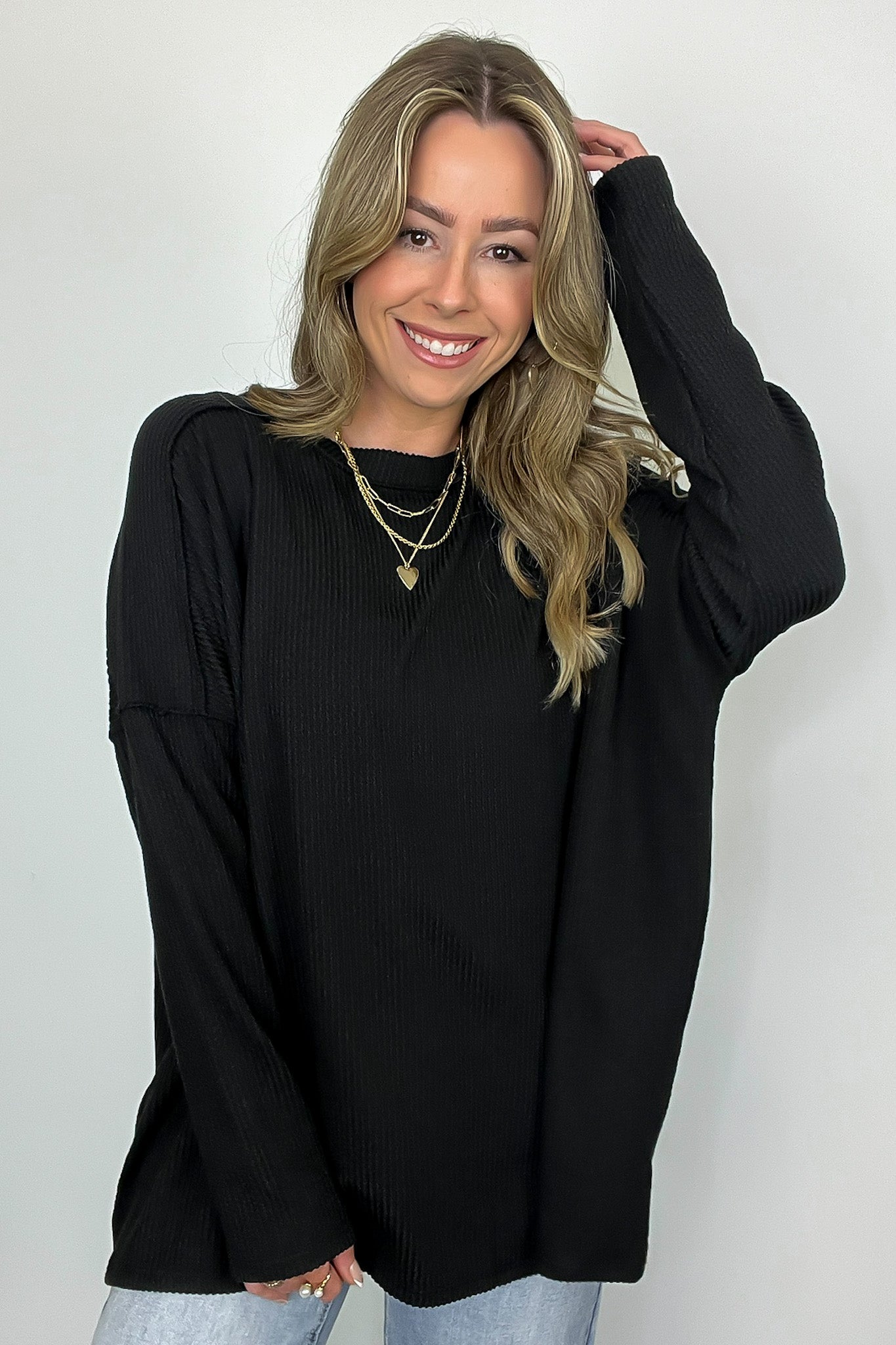 Amirah Rib Knit Long Sleeve Stitch Top - Madison and Mallory